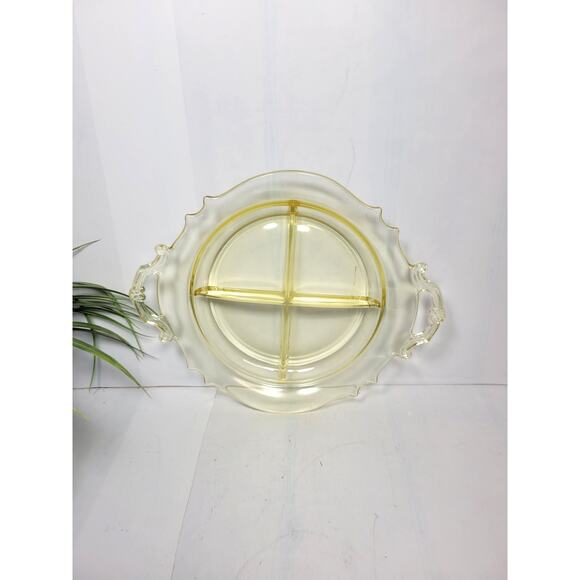 Vintage Lancaster Glass Topaz 4 Part Relish Tray - Picture 1 of 3